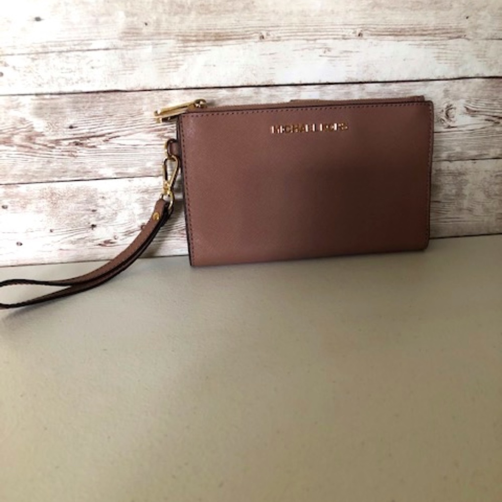 Michael Kors Adele Double-Zip Pebble Leather Phone Wristlet